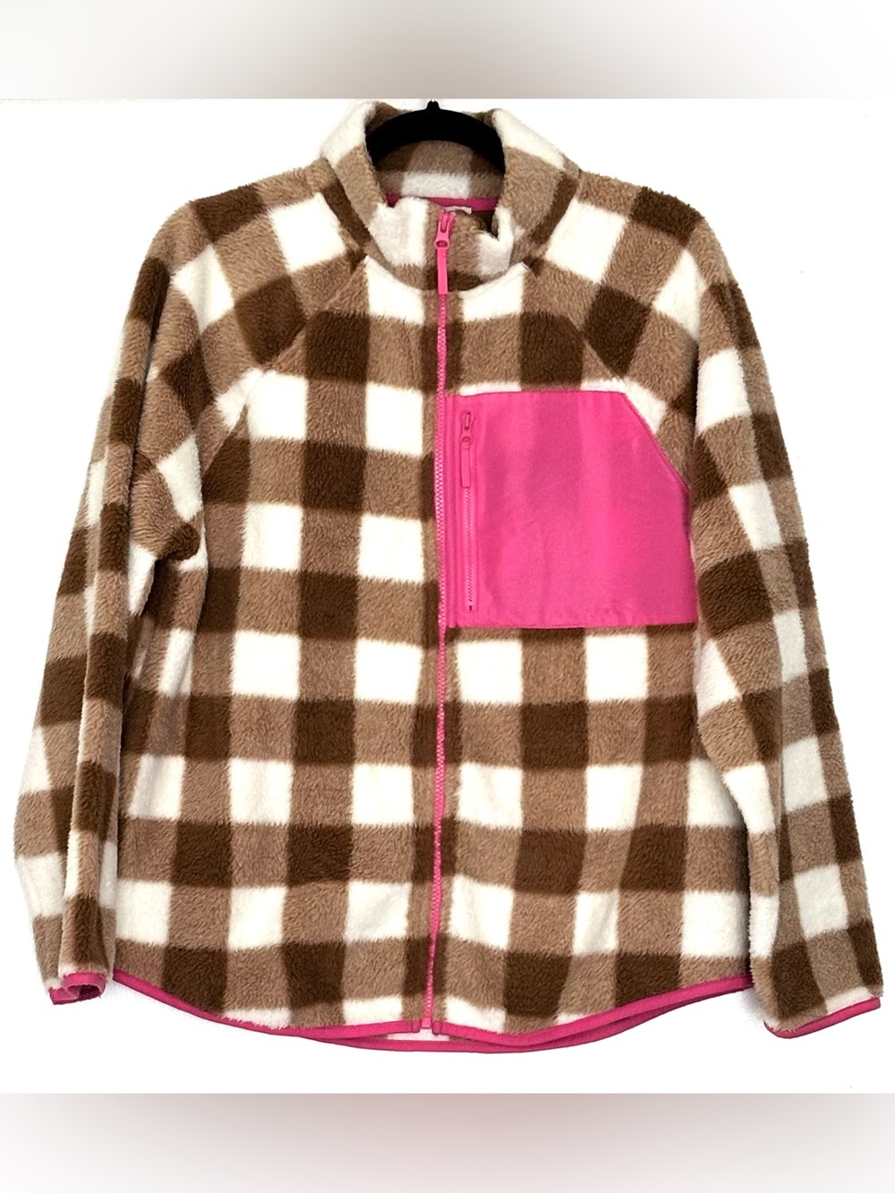 J.Crew Factory Plaid Woven Sherpa Fleece Mock Neck Zip-Up Jacket Size L